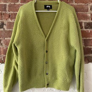 stussy lime shaggy cardigan